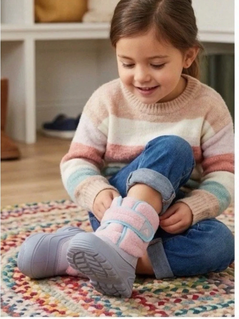 Kids Waterproof Pink and Light Blue Winter Boots